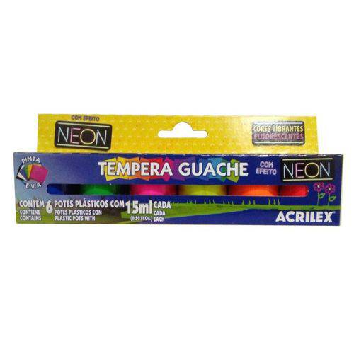 Tinta Guache 6 Cores Neon 15ml Acrilex
