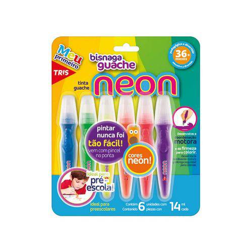 Tinta Guache Bisnaga Neon 6 Cores Tris