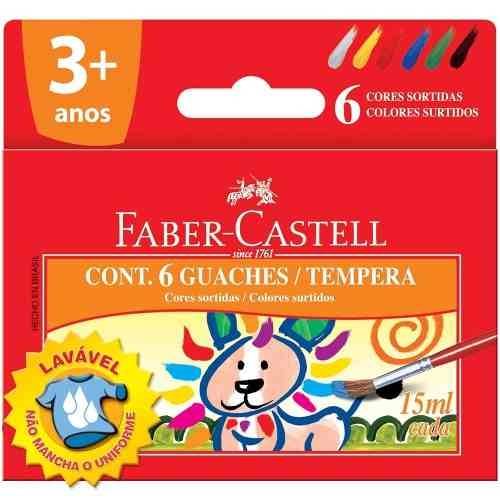 Tinta Guache Lavável 6 Cores 15ml - Faber Castel