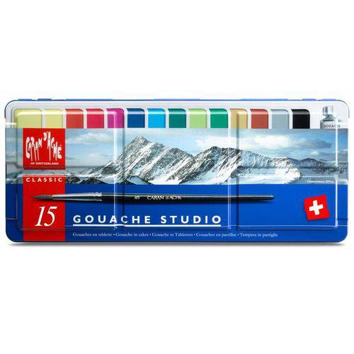 Tinta Guache Profissional - Studio Caran D'Ache - Pastilha com 15 Cores