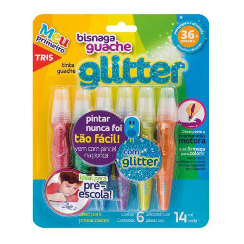 Tinta Guache Tris Bisnaga Glitter 6 Cores Cart