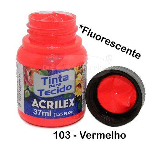 Tinta para Tecido Acrilex Fluor 37ml - 103 Vermelho Fluorescente
