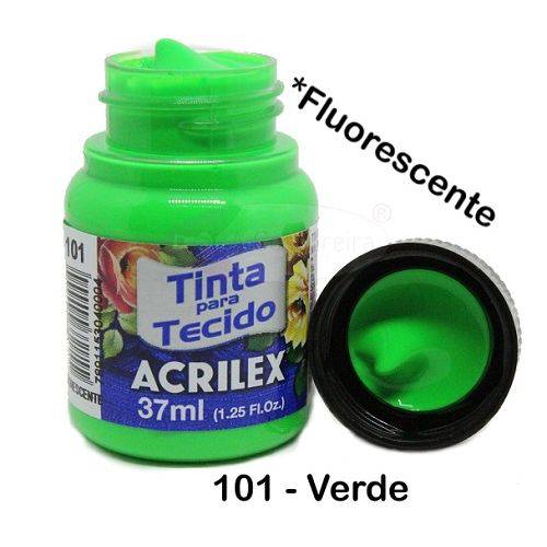 Tinta para Tecido Acrilex Fluor 37ml - 101 Verde Flourescente