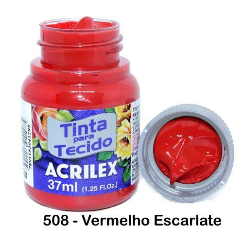 TINTA PARA TECIDO ACRILEX FOSCA 37ML - COR: 508 Vermelho Escarlate