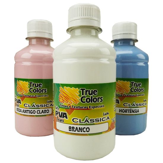 Tinta PVA para Artesanato Fosca 250ml Cores Claras - True Colors 7101 - Branco
