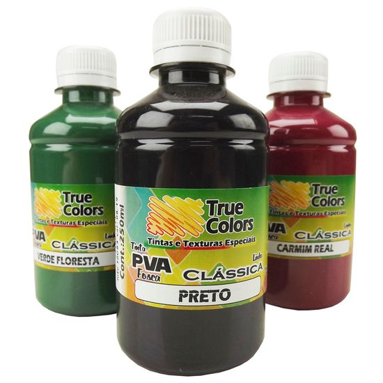Tinta PVA para Artesanato Fosca 250ml Cores Escuras - True Colors 7100 - Preto