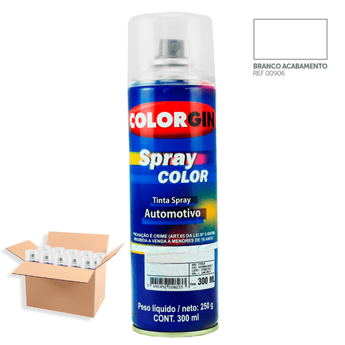Tinta Spray Automotiva Colorgin Branco Acabamento 300mL 12Un