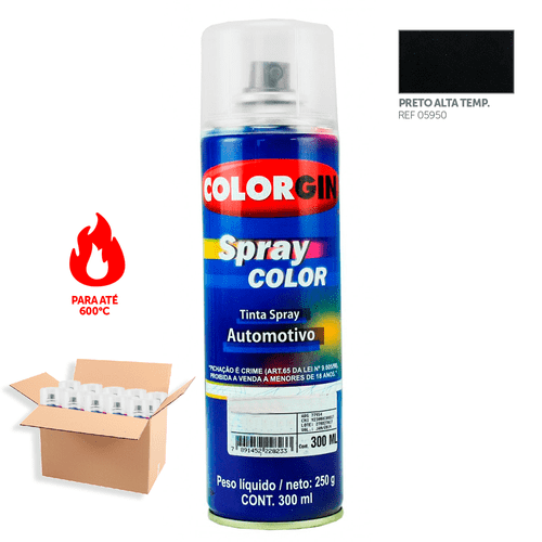 Tinta Spray Automotiva Colorgin Preto Alta Temperatura 300mL 12Un
