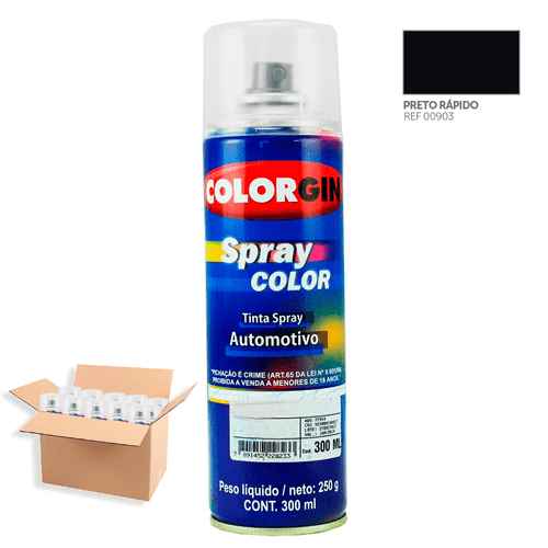 Tinta Spray Automotiva Colorgin Preto Rapido 300mL 12Un