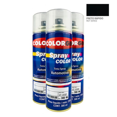 Tinta Spray Automotiva Colorgin Preto Rapido 300mL 3UN