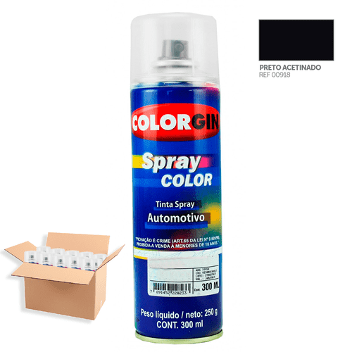 Tinta Spray Automotiva Colorgin Preto Semi Brilho 300mL 12Un