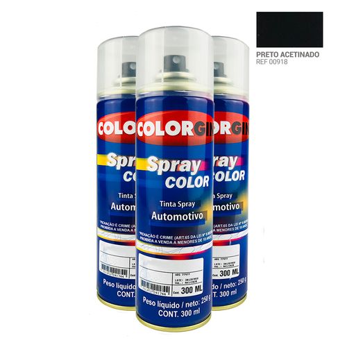 Tinta Spray Automotiva Colorgin Preto Semi Brilho 300mL 3UN