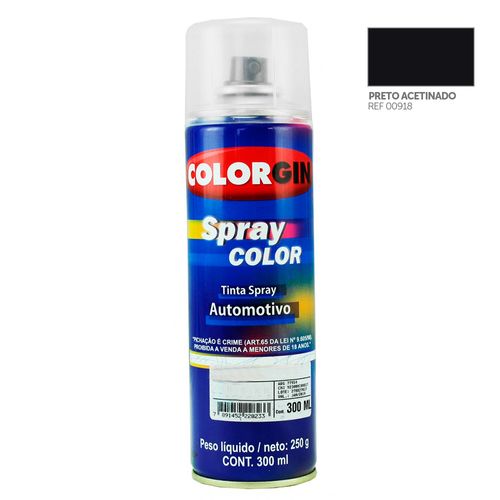 Tinta Spray Automotiva Colorgin Preto Semi Brilho 300mL