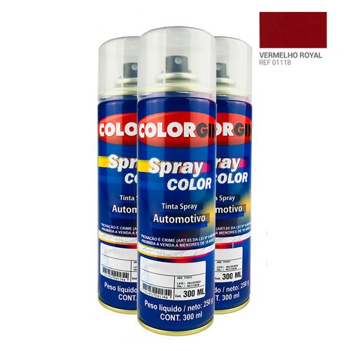 Tinta Spray Automotiva Colorgin Vermelho Royal 300mL 3UN