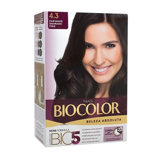 Tintura Creme Biocolor Beleza Absoluta Niasi Castanho Dourado Fino 4.3 Kit