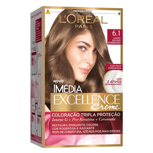 Tintura Creme Imédia Excellence L'oréal Louro Escuro Acinzentado 6.1 Kit