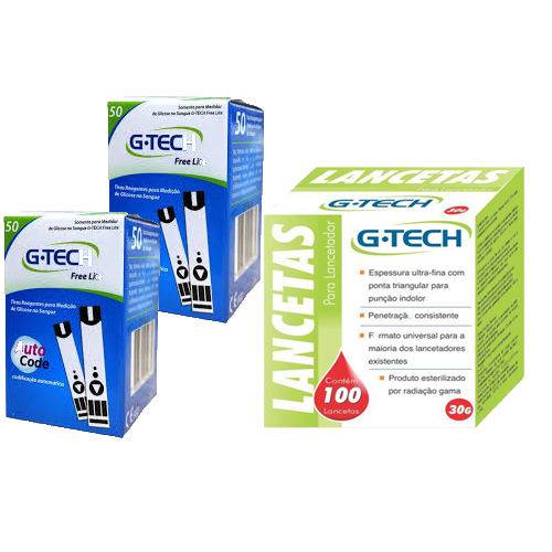 Tiras Reagentes de Glicose G-Tech Free Lite C/100un + 100 Lancetas