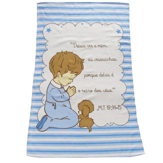 Toalha de Banho Infantil Masculina Azul Estampada Menino com Oração