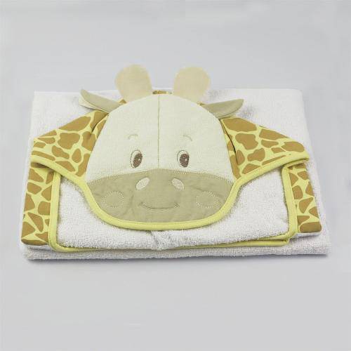 Toalha de Banho Unissex com Capuz Branca e Amarela Girafa