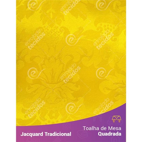 Toalha de Mesa Quadrada em Tecido Jacquard Amarelo Ouro Medalhão Tradicional 1,40m X 1,40m