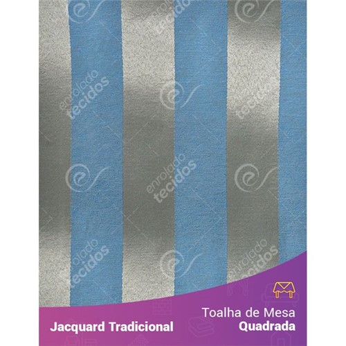 Toalha de Mesa Quadrada em Tecido Jacquard Azul e Dourado Listrado Tradicional 1,40m X 1,40m