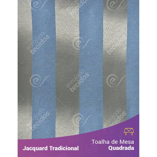 Toalha de Mesa Quadrada em Tecido Jacquard Azul e Dourado Listrado Tradicional