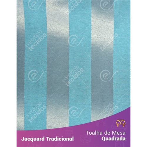 Toalha de Mesa Quadrada em Tecido Jacquard Azul e Prata Frozen Listrado Tradicional 1,40m X 1,40m