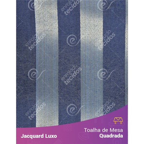 Toalha de Mesa Quadrada em Tecido Jacquard Azul Escuro Listrado Luxo 1,40m X 1,40m
