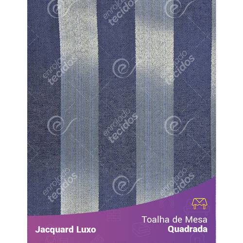 Toalha de Mesa Quadrada em Tecido Jacquard Azul Escuro Listrado Luxo