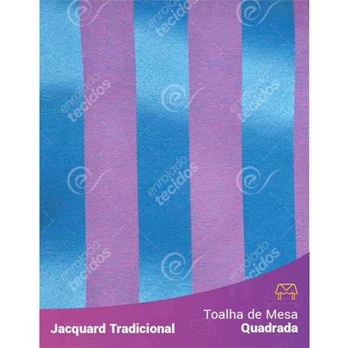 Toalha de Mesa Quadrada em Tecido Jacquard Azul Frozen e Rosa Listrado Tradicional 1,40m X 1,40m