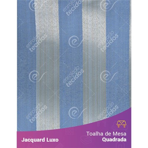 Toalha de Mesa Quadrada em Tecido Jacquard Azul Listrado Luxo 1,40m X 1,40m