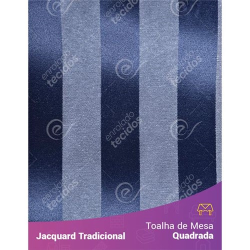 Toalha de Mesa Quadrada em Tecido Jacquard Azul Marinho e Cru Listrado Tradicional 1,40m X 1,40m
