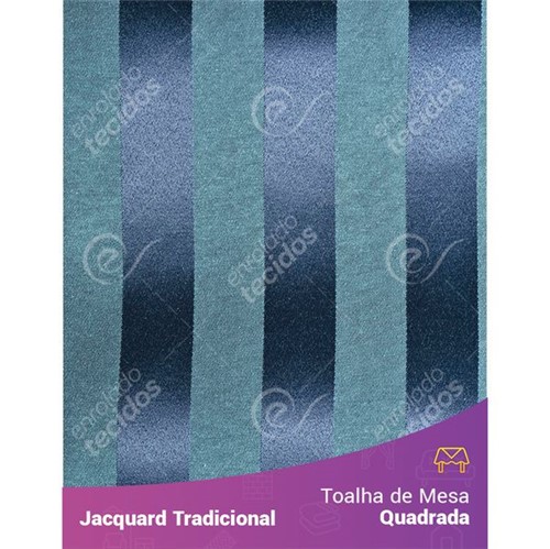 Toalha de Mesa Quadrada em Tecido Jacquard Azul Marinho e Turquesa Listrado Tradicional 1,40m X 1,40m