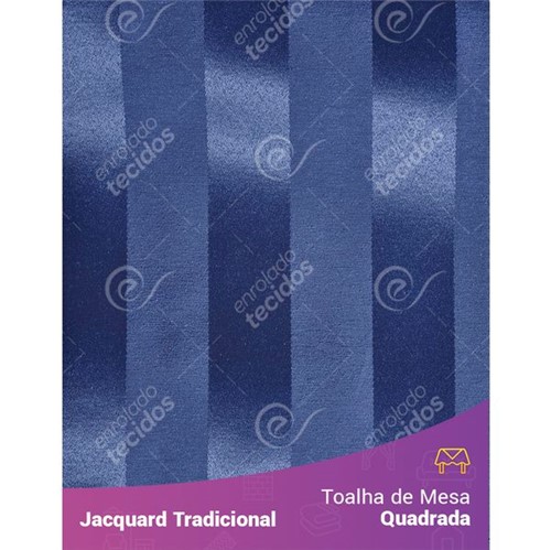 Toalha de Mesa Quadrada em Tecido Jacquard Azul Marinho Listrado Tradicional 1,40m X 1,40m