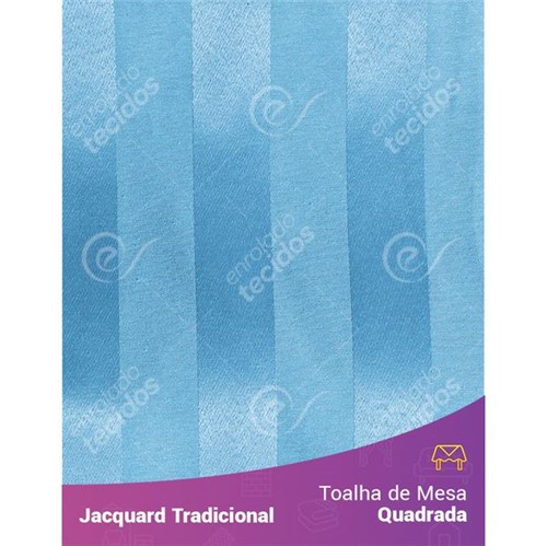 Toalha de Mesa Quadrada em Tecido Jacquard Azul Piscina Listrado Tradicional 1,40m X 1,40m