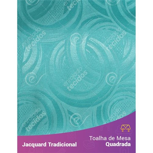 Toalha de Mesa Quadrada em Tecido Jacquard Azul Tiffany Argolas Tradicional 1,40m X 1,40m