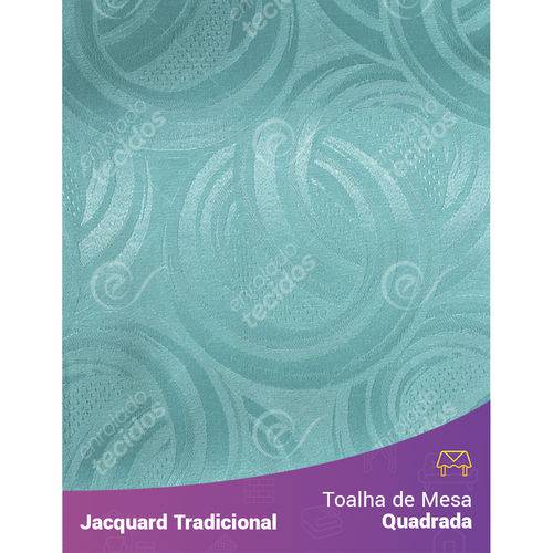Toalha de Mesa Quadrada em Tecido Jacquard Azul Tiffany Argolas Tradicional