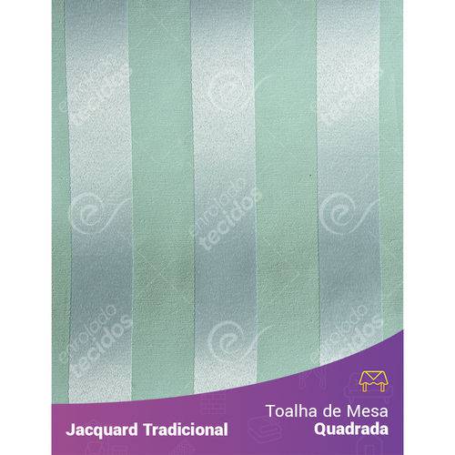 Toalha de Mesa Quadrada em Tecido Jacquard Azul Tiffany e Prata Listrado Tradicional