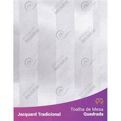 Toalha de Mesa Quadrada em Tecido Jacquard Branco Listrado Tradicional 1,40m X 1,40m