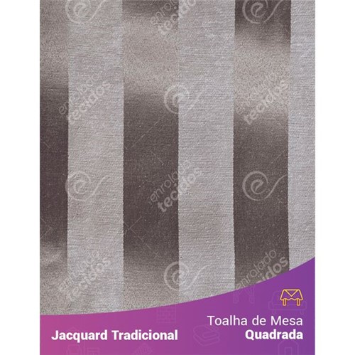 Toalha de Mesa Quadrada em Tecido Jacquard Cinza e Crú Listrado Tradicional 1,40m X 1,40m
