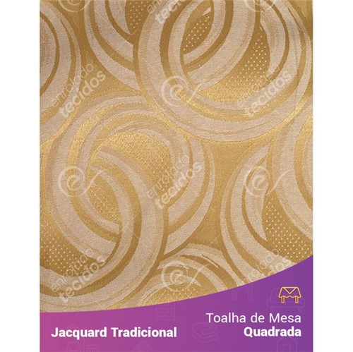 Toalha de Mesa Quadrada em Tecido Jacquard Dourado Argolas Tradicional 1,40m X 1,40m