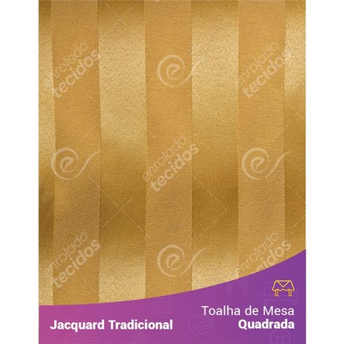 Toalha de Mesa Quadrada em Tecido Jacquard Dourado Ouro Vibrante Listrado Tradicional 1,40m X 1,40m