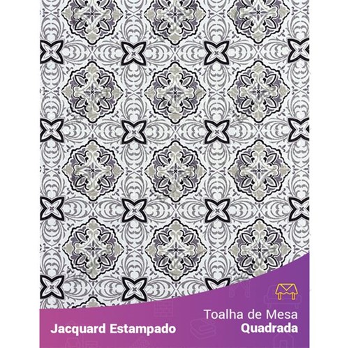 Toalha de Mesa Quadrada em Tecido Jacquard Estampado Azulejo Português Cinza 1,40m X 1,40m
