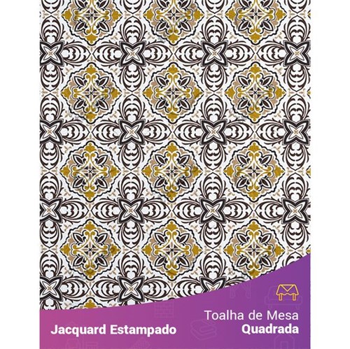 Toalha de Mesa Quadrada em Tecido Jacquard Estampado Azulejo Português Dourado 1,40m X 1,40m