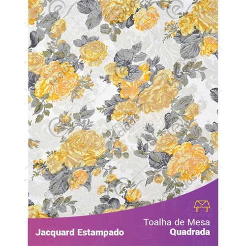 Toalha de Mesa Quadrada em Tecido Jacquard Estampado Floral Amarelo 1,40m X 1,40m