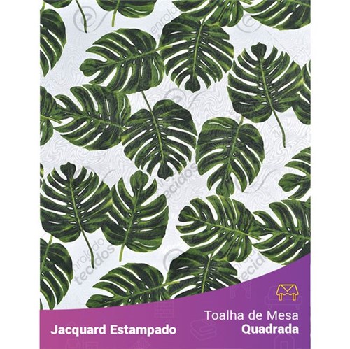 Toalha de Mesa Quadrada em Tecido Jacquard Estampado Floral Costela de Adão Verde 1,40m X 1,40m