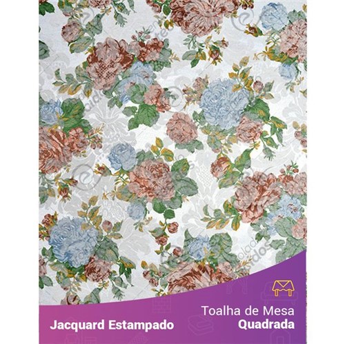 Toalha de Mesa Quadrada em Tecido Jacquard Estampado Floral Rosa Envelhecido 1,40m X 1,40m