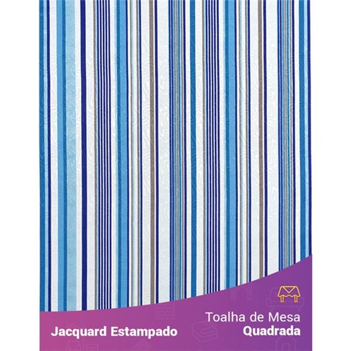 Toalha de Mesa Quadrada em Tecido Jacquard Estampado Listrado Azul 1,40m X 1,40m