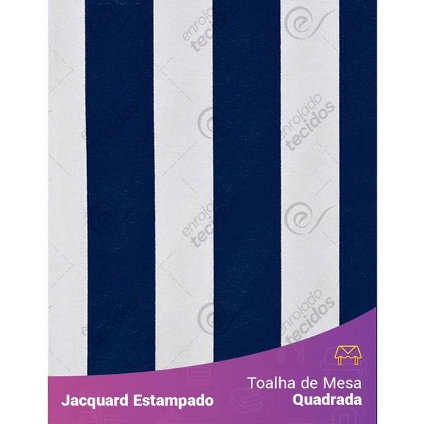 Toalha de Mesa Quadrada em Tecido Jacquard Estampado Listrado Azul Marinho e Branco 1,40m X 1,40m