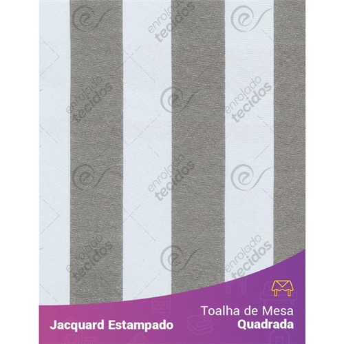 Toalha de Mesa Quadrada em Tecido Jacquard Estampado Listrado Cinza e Branco 1,40m X 1,40m